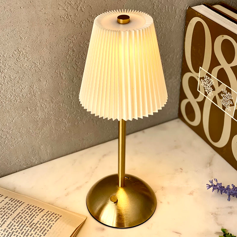 Lucent Wireless Metal Table Lamp with Gold Pleated Shade