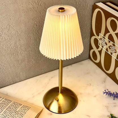 Lucent Wireless Metal Table Lamp with Gold Pleated Shade