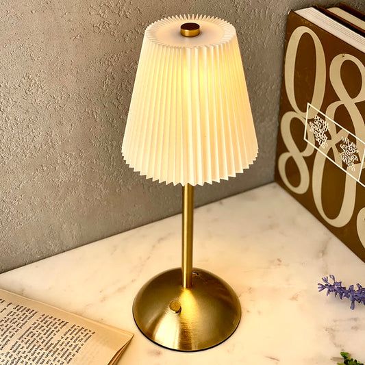 Lucent Wireless Metal Table Lamp with Gold Pleated Shade