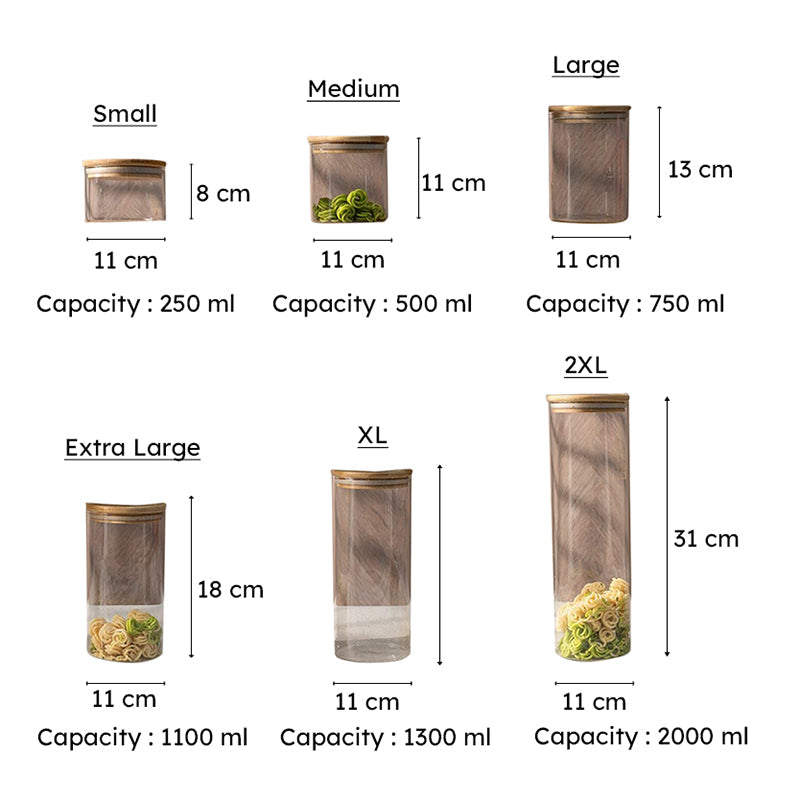 Nidora Transparent Glass Storage Jar Set – Set of 6