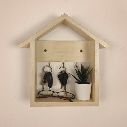 Wooden Wall Shelf Organiser with Key Holders