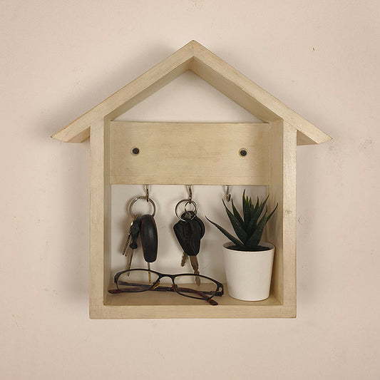 Wooden Wall Shelf Organiser with Key Holders