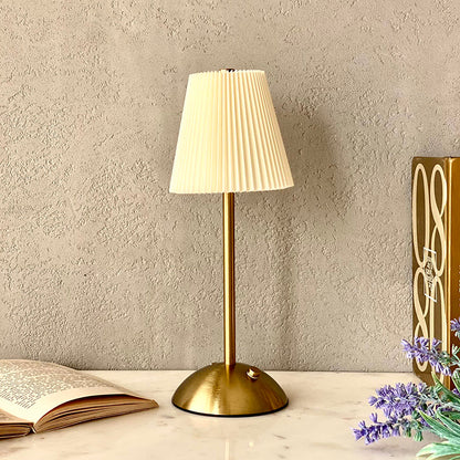 Lucent Wireless Metal Table Lamp with Gold Pleated Shade