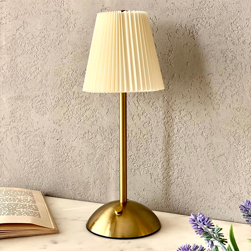 Lucent Wireless Metal Table Lamp with Gold Pleated Shade