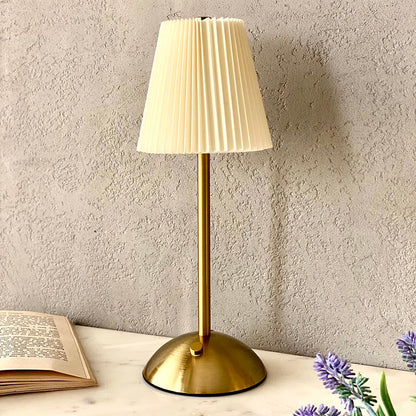 Lucent Wireless Metal Table Lamp with Gold Pleated Shade