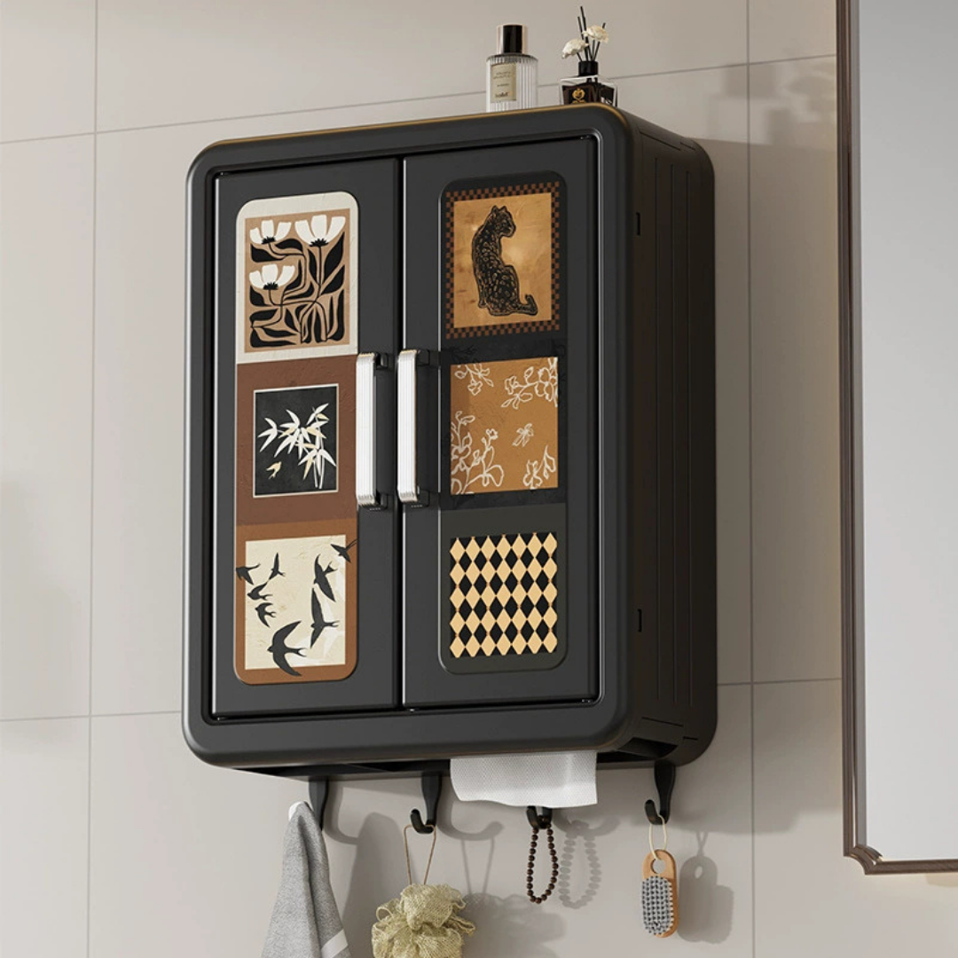 Vintage Style Double Door Wall Mounted Storage Box with Hooks