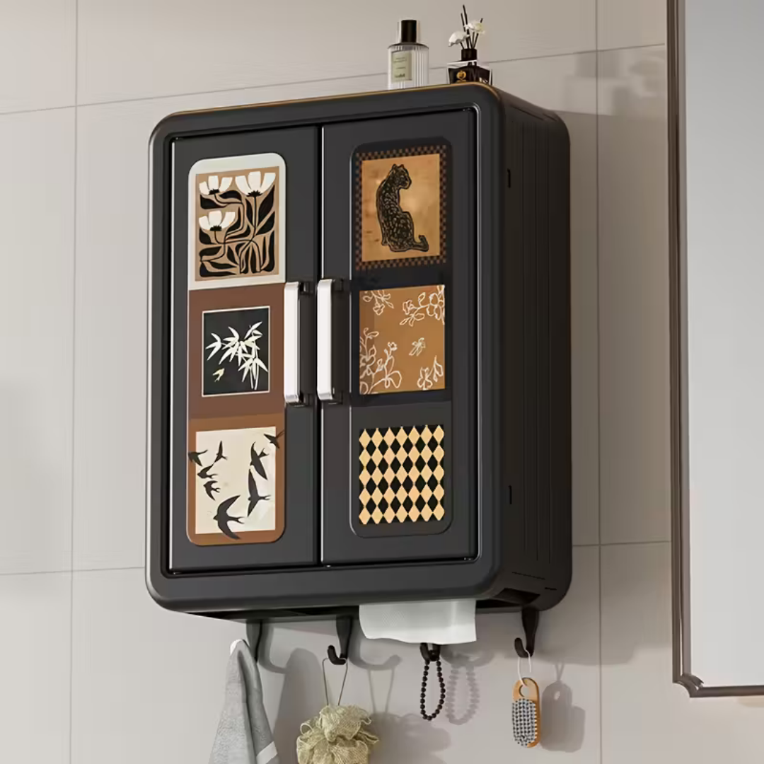 Vintage Style Double Door Wall Mounted Storage Box with Hooks