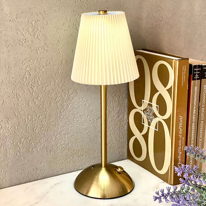 Lucent Wireless Metal Table Lamp with Gold Pleated Shade