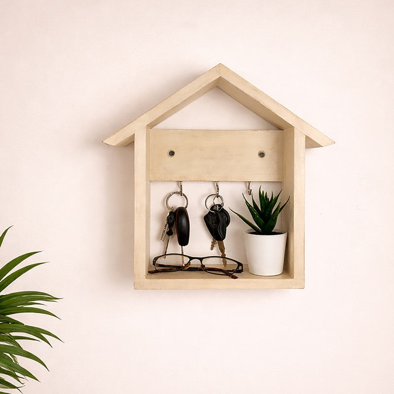 Wooden Wall Shelf Organiser with Key Holders