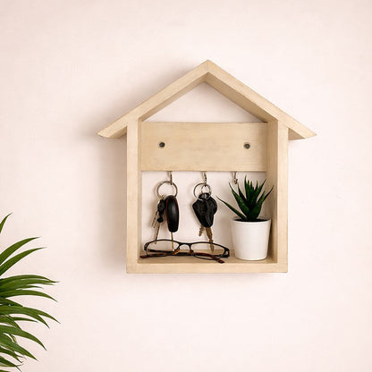 Wooden Wall Shelf Organiser with Key Holders