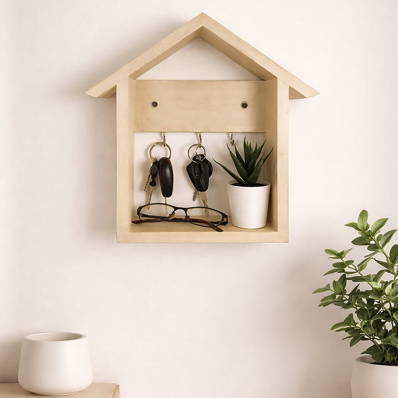 Wooden Wall Shelf Organiser with Key Holders