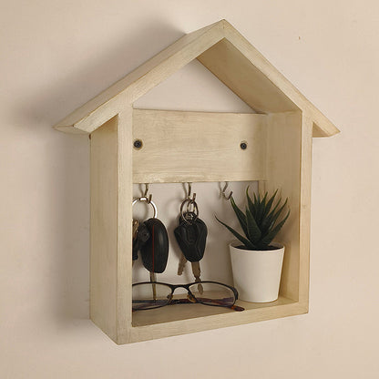 Wooden Wall Shelf Organiser with Key Holders