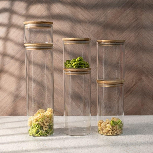 Nidora Transparent Glass Storage Jar Set – Set of 6