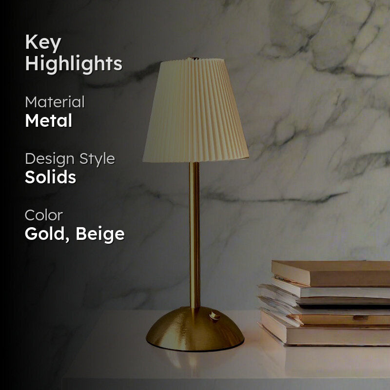 Lucent Wireless Metal Table Lamp with Gold Pleated Shade