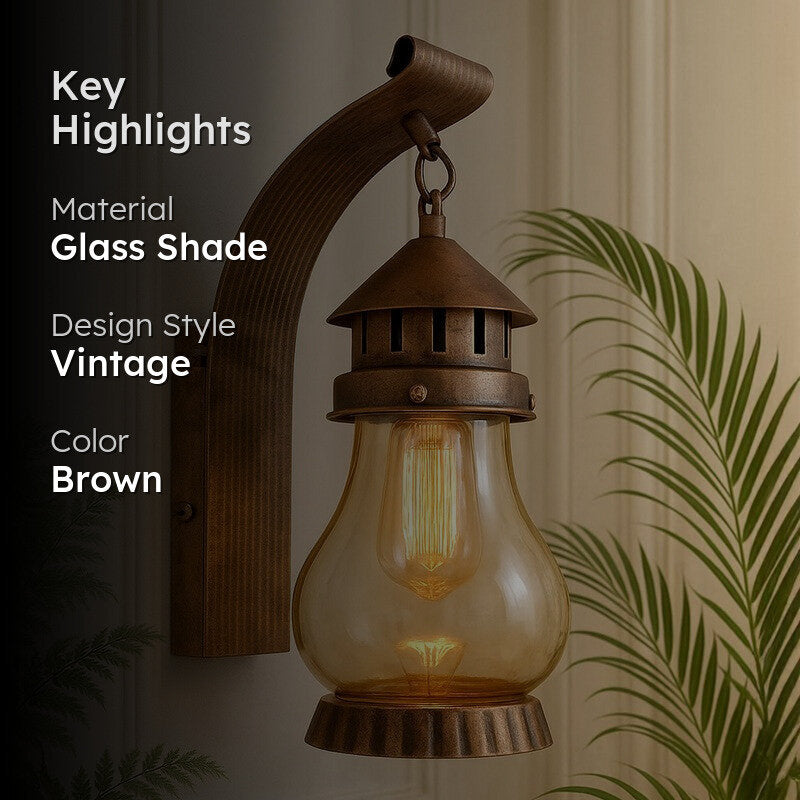 Modern Haveli Lantern Wall Lamp with Glass Shade