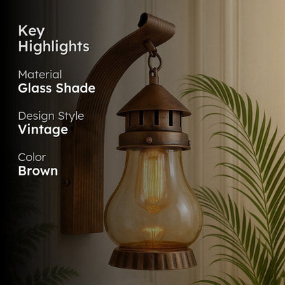Modern Haveli Lantern Wall Lamp with Glass Shade