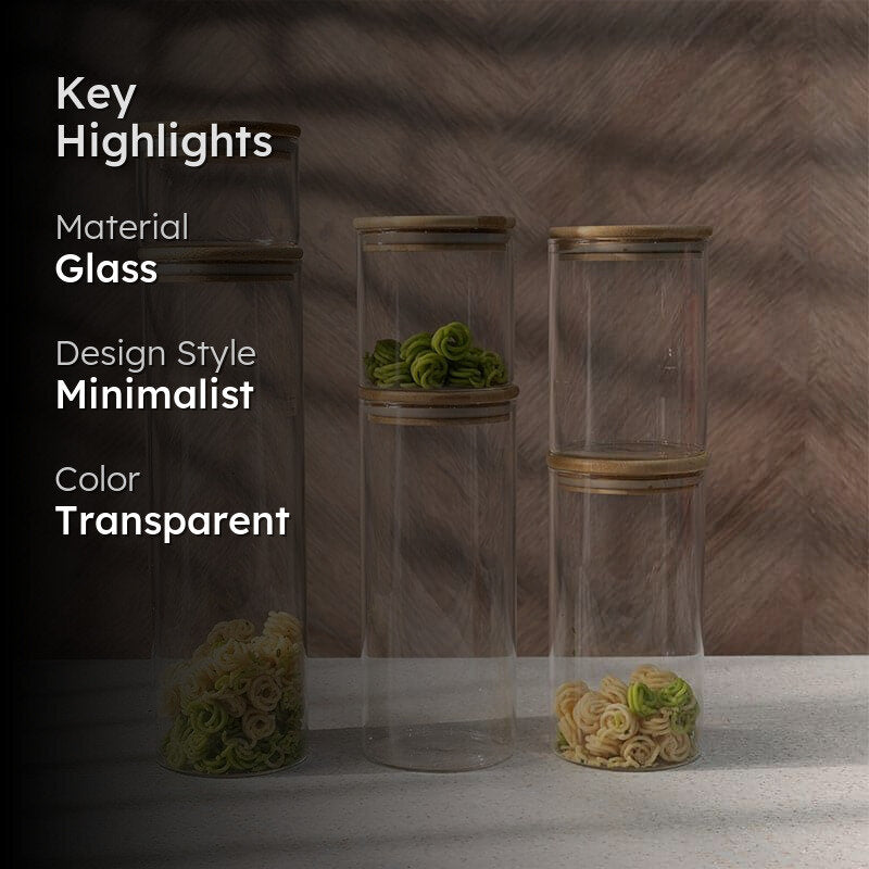 Nidora Transparent Glass Storage Jar Set – Set of 6