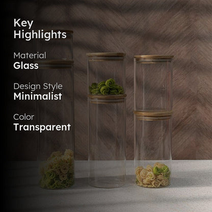 Nidora Transparent Glass Storage Jar Set – Set of 6