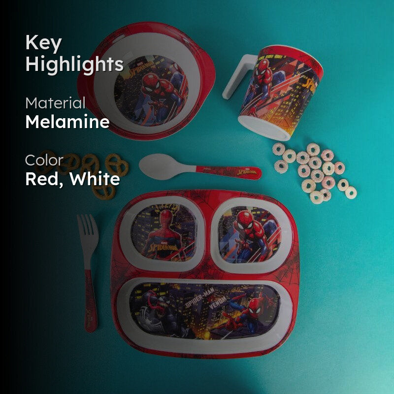 Spider Man Kids Dining Set – 5 Piece Melamine Set